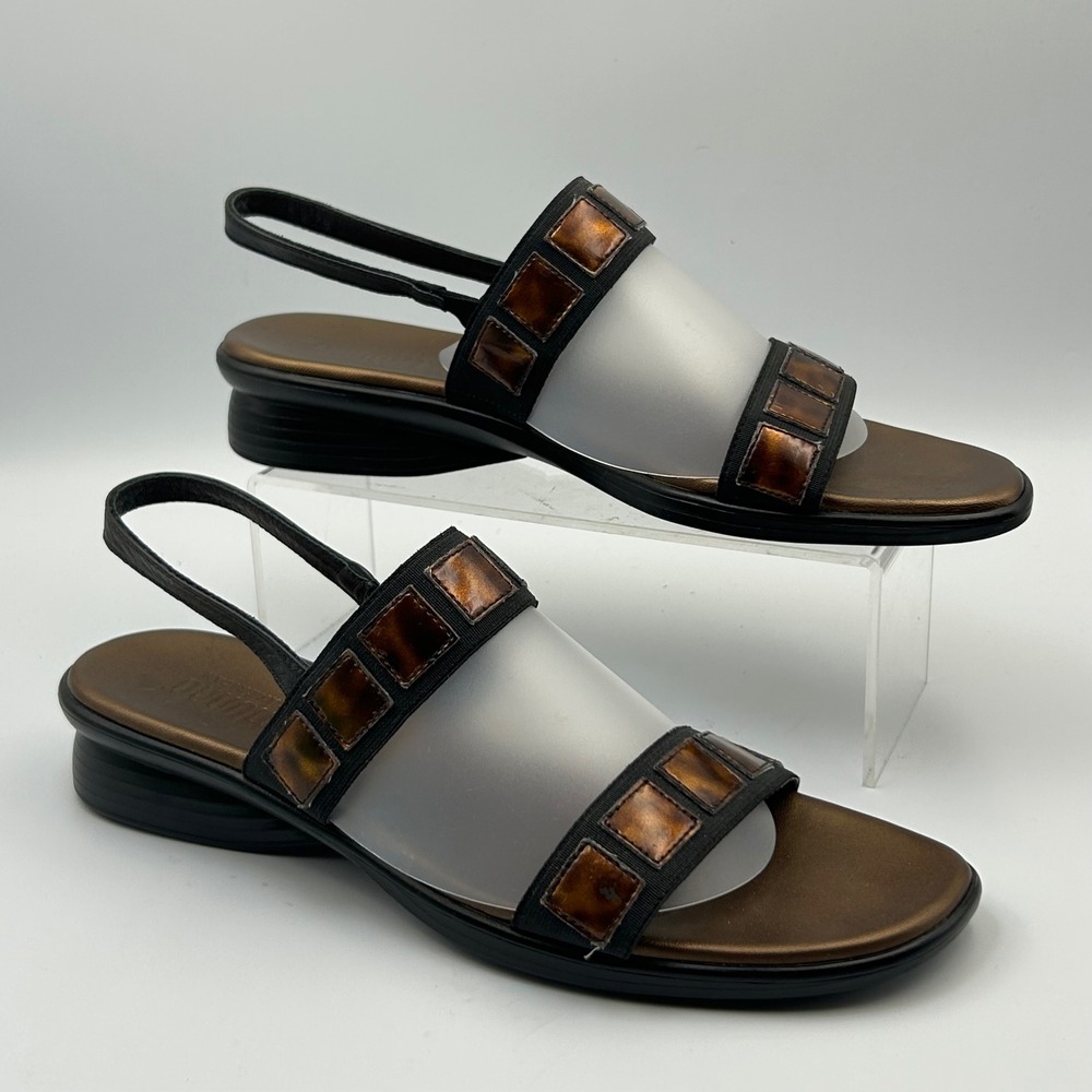 Munro American Slingback Sandals Womens 10 N Black Bronze Embellished Comfort